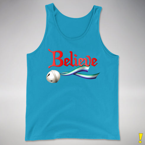 Believe Gay Male Pride Flag Jingle Bell Premium Tank Top - Neon Blue