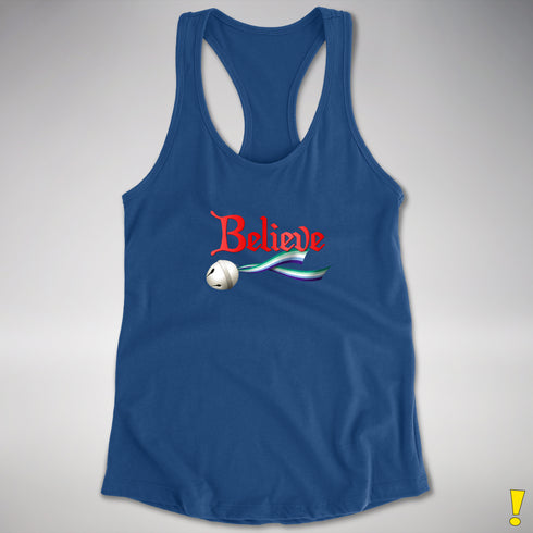 Believe Gay Male Pride Flag Jingle Bell Racerback Tank - Royal