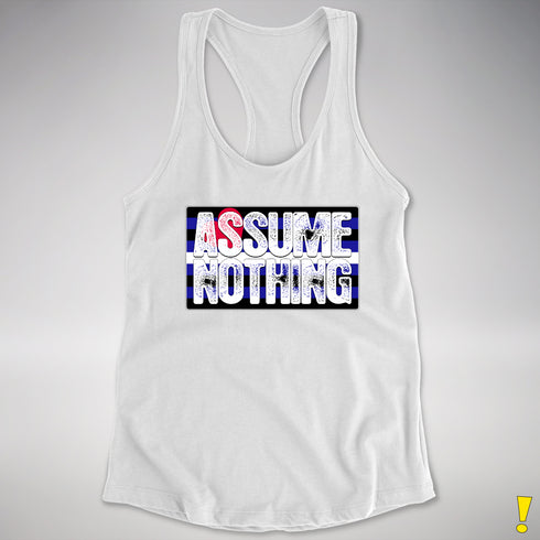 Assume Nothing Leather Pride Flag Racerback Tank