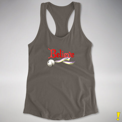 Believe Twink Pride Flag Jingle Bell Racerback Tank - Dark Grey
