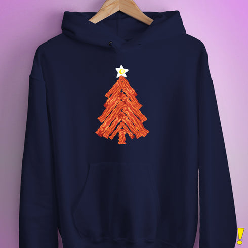 Funny Bacon and Egg Christmas Tree Hoodie - Navy