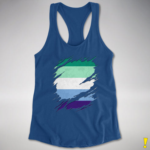 Gay Male Pride Flag Ripped Reveal Racerback Tank