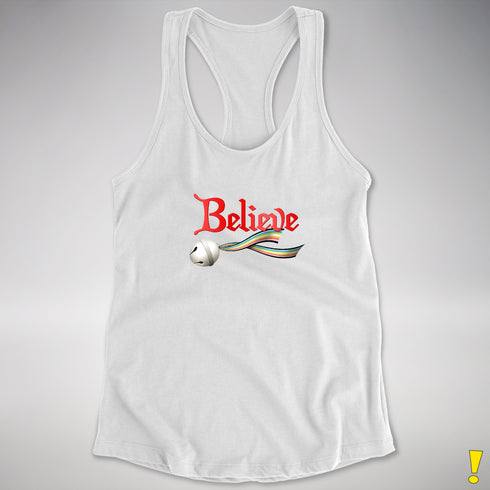 Believe Queer Pride Flag Jingle Bell Racerback Tank - White