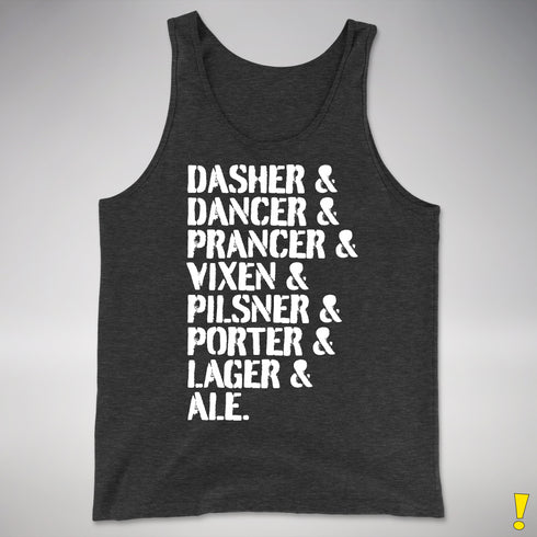 Santa's Reindeer Beer List Tank Top - Charcoal Triblend