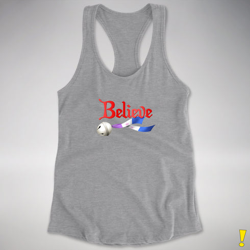 Believe Drag Pride Flag Jingle Bell Racerback Tank - Heather Grey