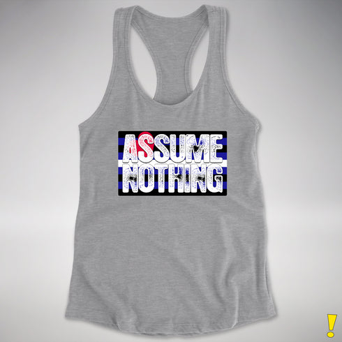 Assume Nothing Leather Pride Flag Racerback Tank