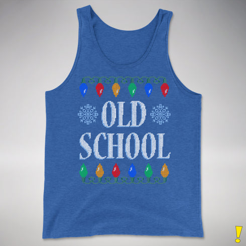 Old School Ugly Christmas Sweater Tank Top - Royal Blue Triblend