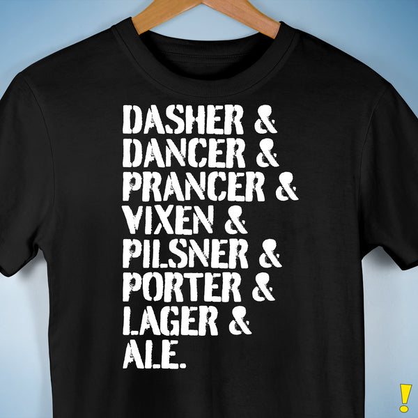 Santa's Reindeer Beer List Unisex T-Shirt - Black