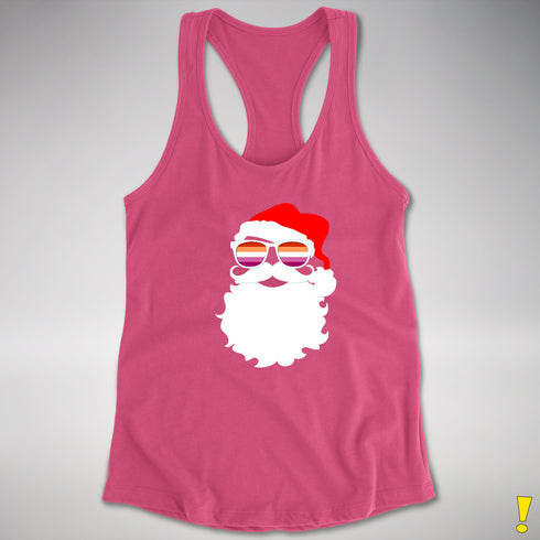 Santa’s Lesbian Pride Flag Shades Racerback Tank - Hot Pink