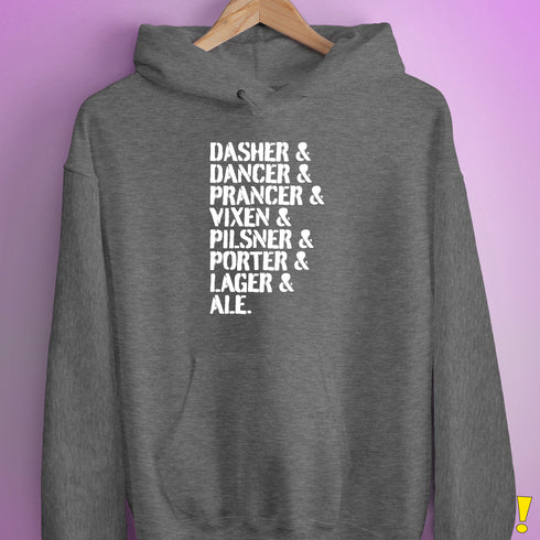 Santa's Reindeer Beer List Hoodie - Grey Heather