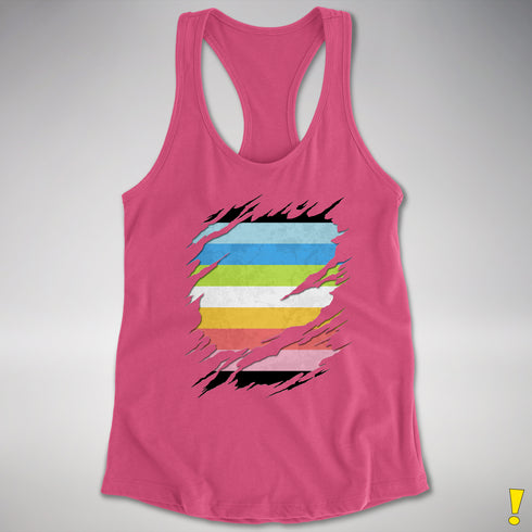 Queer Pride Flag Ripped Reveal Racerback Tank