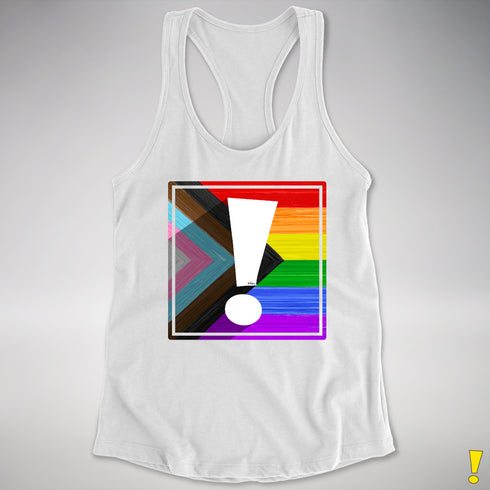 LGBTQ Progress Pride Flag Exclamation Point Racerback Tank