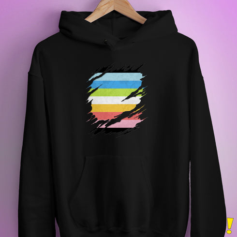 Queer Pride Flag Ripped Reveal Hoodie