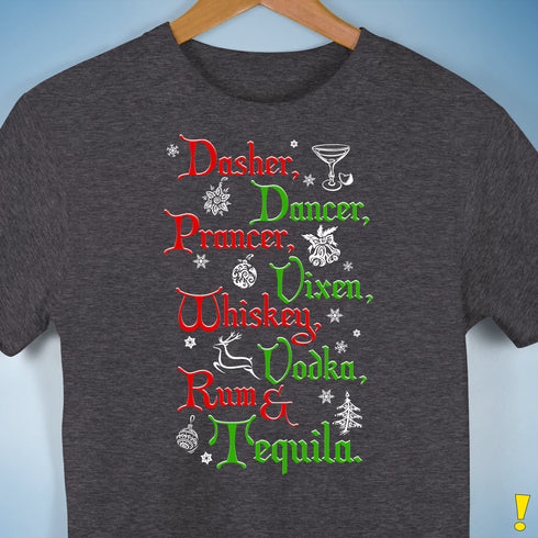 Festive Santa's Reindeer and Drinks Unisex T-Shirt - Dark Grey Heather