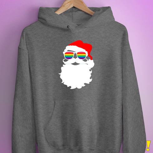 Santa’s Gilbert Baker LGBTQ Pride Flag Shades Hoodie - Grey Heather