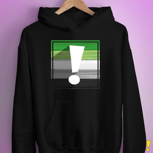 Aromantic Pride Flag Exclamation Point Hoodie - Black