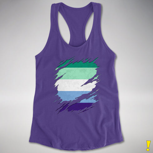 Gay Male Pride Flag Ripped Reveal Racerback Tank