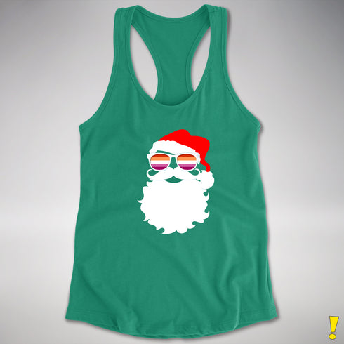 Santa’s Lesbian Pride Flag Shades Racerback Tank - Kelly Green
