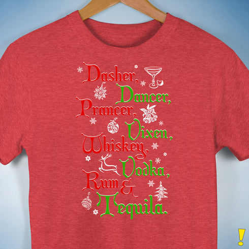 Festive Santa's Reindeer and Drinks Unisex T-Shirt - Red Heather
