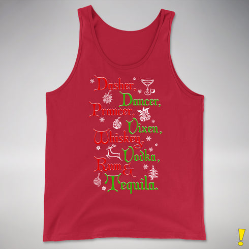 Santa's Reindeer and Drinks Tank Top - Red