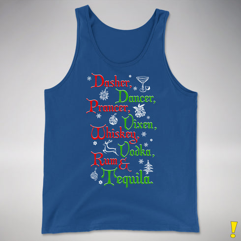 Santa's Reindeer and Drinks Tank Top - Royal Blue