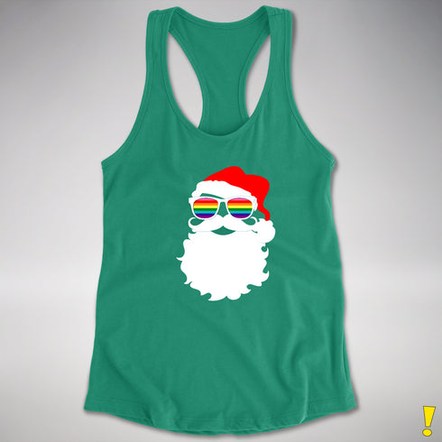 Santa’s Gilbert Baker LGBTQ Pride Flag Shades Racerback Tank - Kelly Green