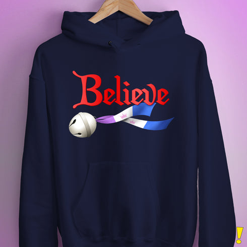 Believe Drag Pride Flag Jingle Bell Hoodie - Navy
