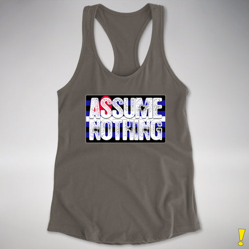 Assume Nothing Leather Pride Flag Racerback Tank