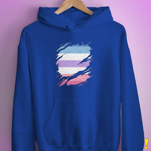 Bigender Pride Flag Ripped Reveal Hoodie
