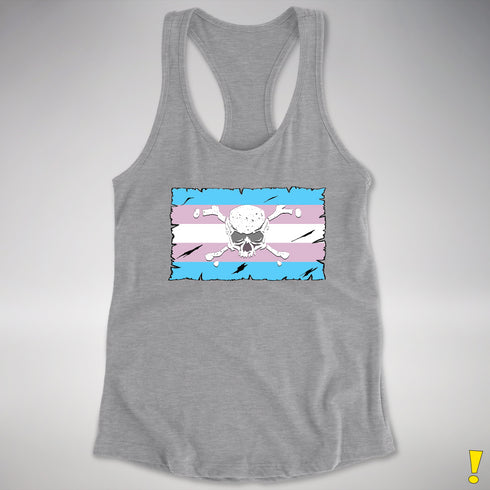 Transgender Pride Pirate Flag Racerback Tank - Heather Grey