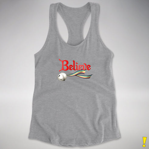 Believe Queer Pride Flag Jingle Bell Racerback Tank - Heather Grey
