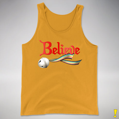 Believe Queer Pride Flag Jingle Bell Premium Tank Top - Gold
