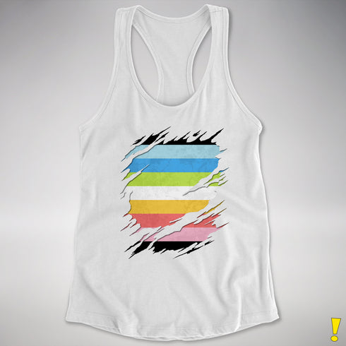 Queer Pride Flag Ripped Reveal Racerback Tank