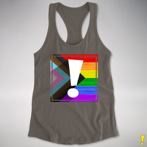 LGBTQ Progress Pride Flag Exclamation Point Racerback Tank