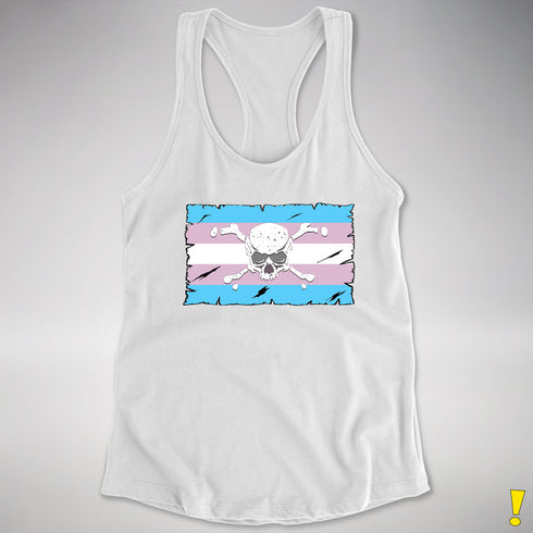 Transgender Pride Pirate Flag Racerback Tank - White