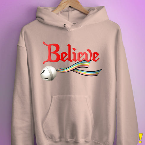 Believe Queer Pride Flag Jingle Bell Hoodie - Light Pink