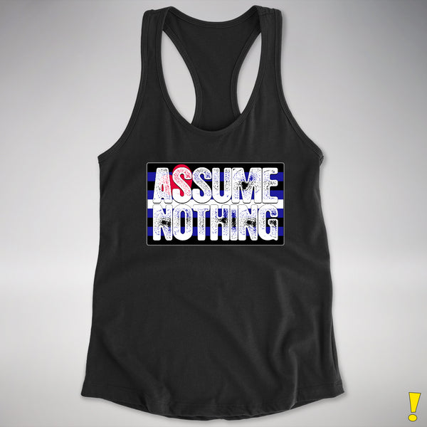Assume Nothing Leather Pride Flag Racerback Tank