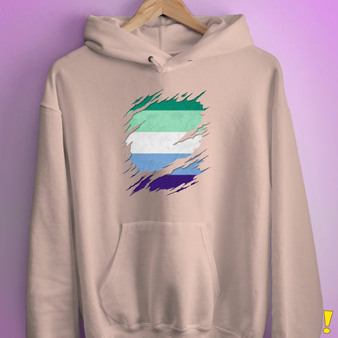 Gay Male Pride Flag Ripped Reveal Hoodie