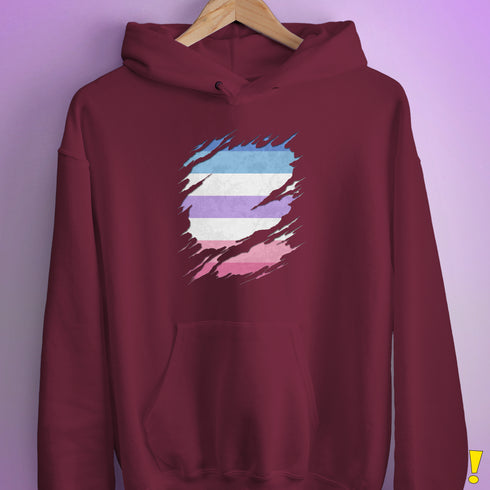Bigender Pride Flag Ripped Reveal Hoodie