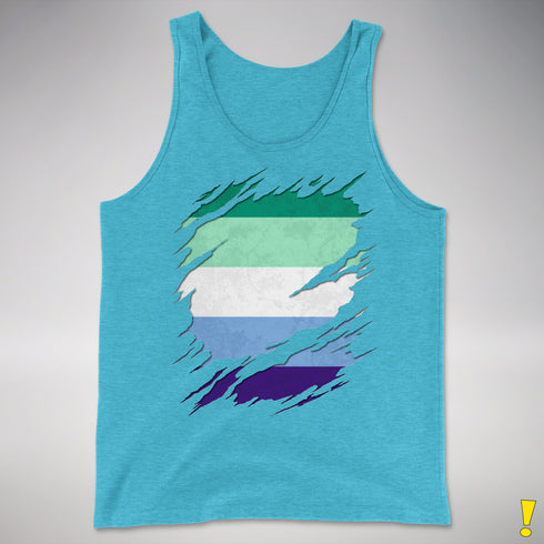 Gay Male Pride Flag Ripped Reveal Premium Tank Top