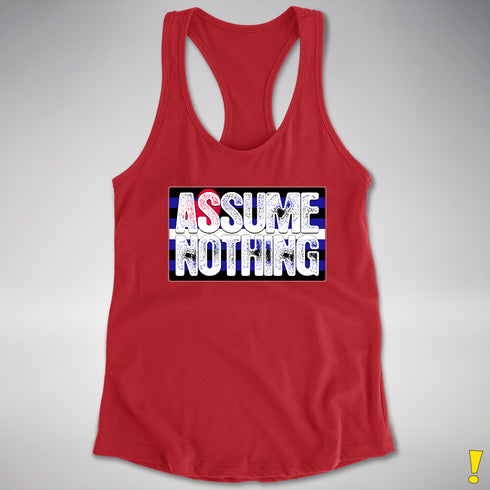 Assume Nothing Leather Pride Flag Racerback Tank