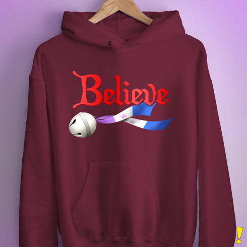 Believe Drag Pride Flag Jingle Bell Hoodie - Maroon