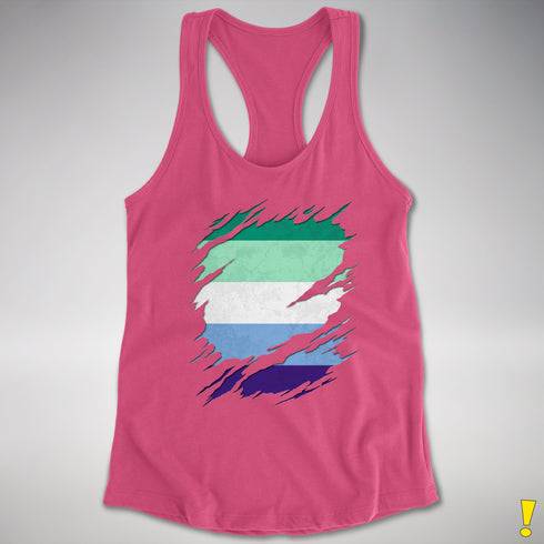 Gay Male Pride Flag Ripped Reveal Racerback Tank