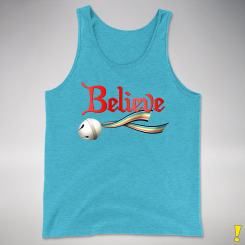 Believe Queer Pride Flag Jingle Bell Premium Tank Top - Aqua Triblend