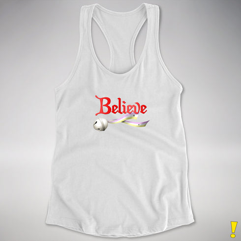 Believe Twink Pride Flag Jingle Bell Racerback Tank - White