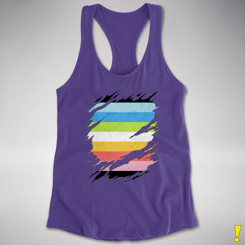 Queer Pride Flag Ripped Reveal Racerback Tank
