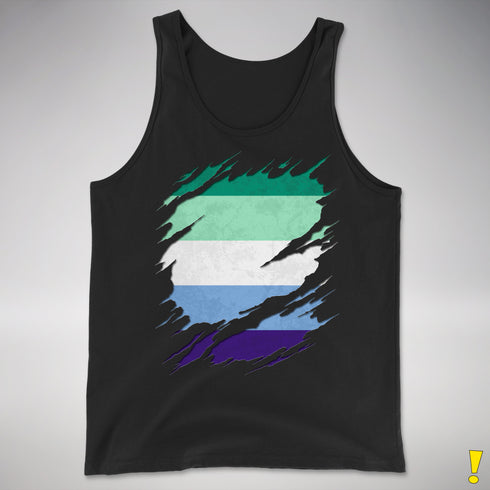 Gay Male Pride Flag Ripped Reveal Premium Tank Top