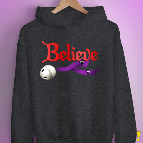 Believe Lesbian Labrys Pride Flag Jingle Bell Hoodie - Dark Grey Heather