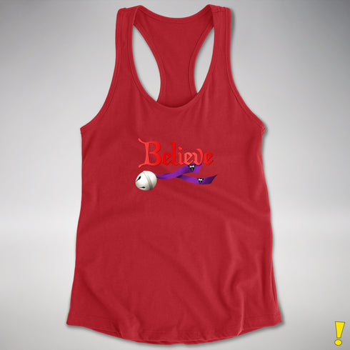 Believe Lesbian Labrys Pride Flag Jingle Bell Racerback Tank - Red