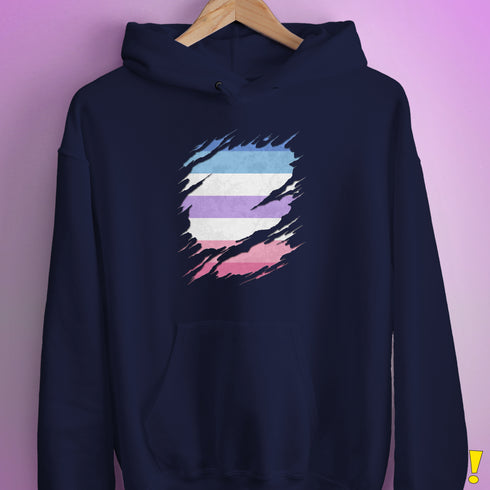 Bigender Pride Flag Ripped Reveal Hoodie